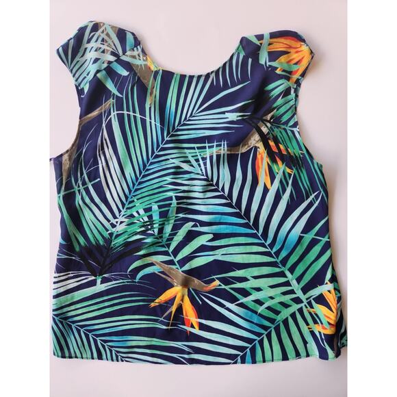 Express Backless Tank Top Blouse Tropical Hawaiian Back Bow Cutout Women Small - Picture 1 of 11
